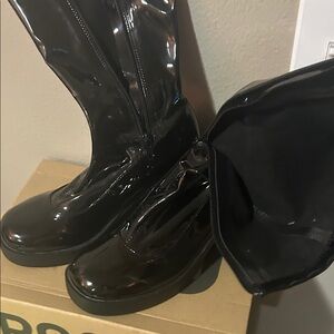 Shiny Black Knee-High Boots